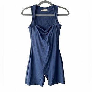 NWOT Qisen Navy Blue Square Neck Athletic Romper- Size Small